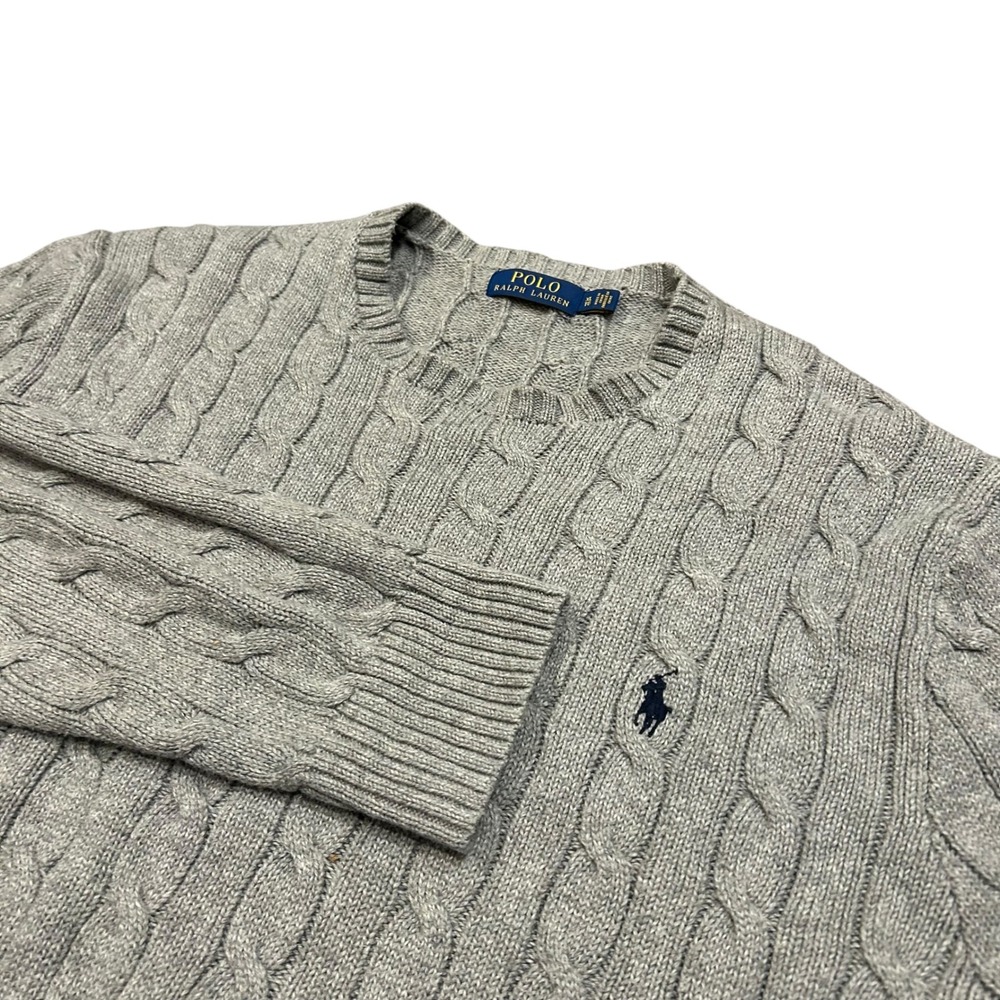 Polo Ralph Lauren Mens XL Gray Cable Knit Cotton Crewneck Sweater Pony Logo